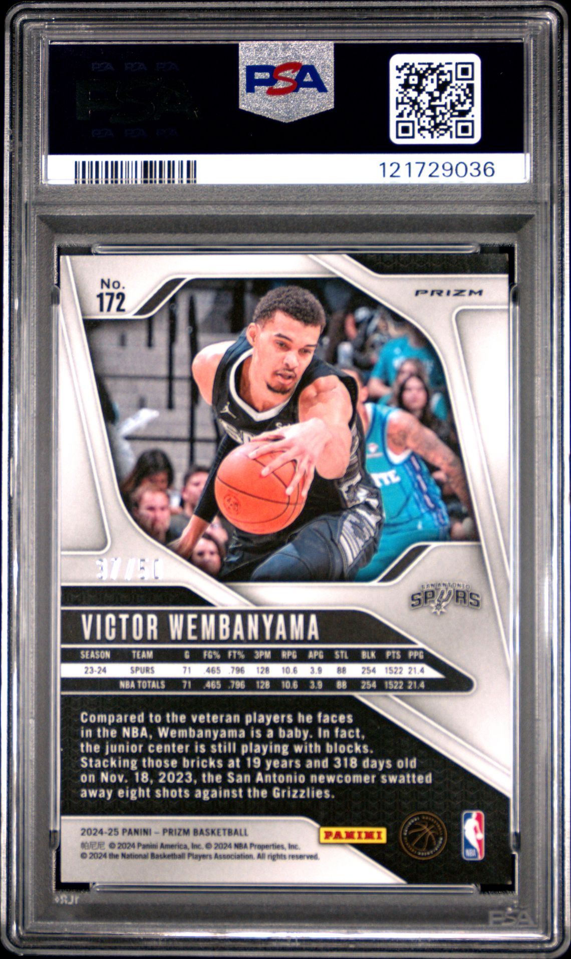 2024 Panini Prizm Victor Wembanyama #172 (Pink Fast Break) Mint 9 back