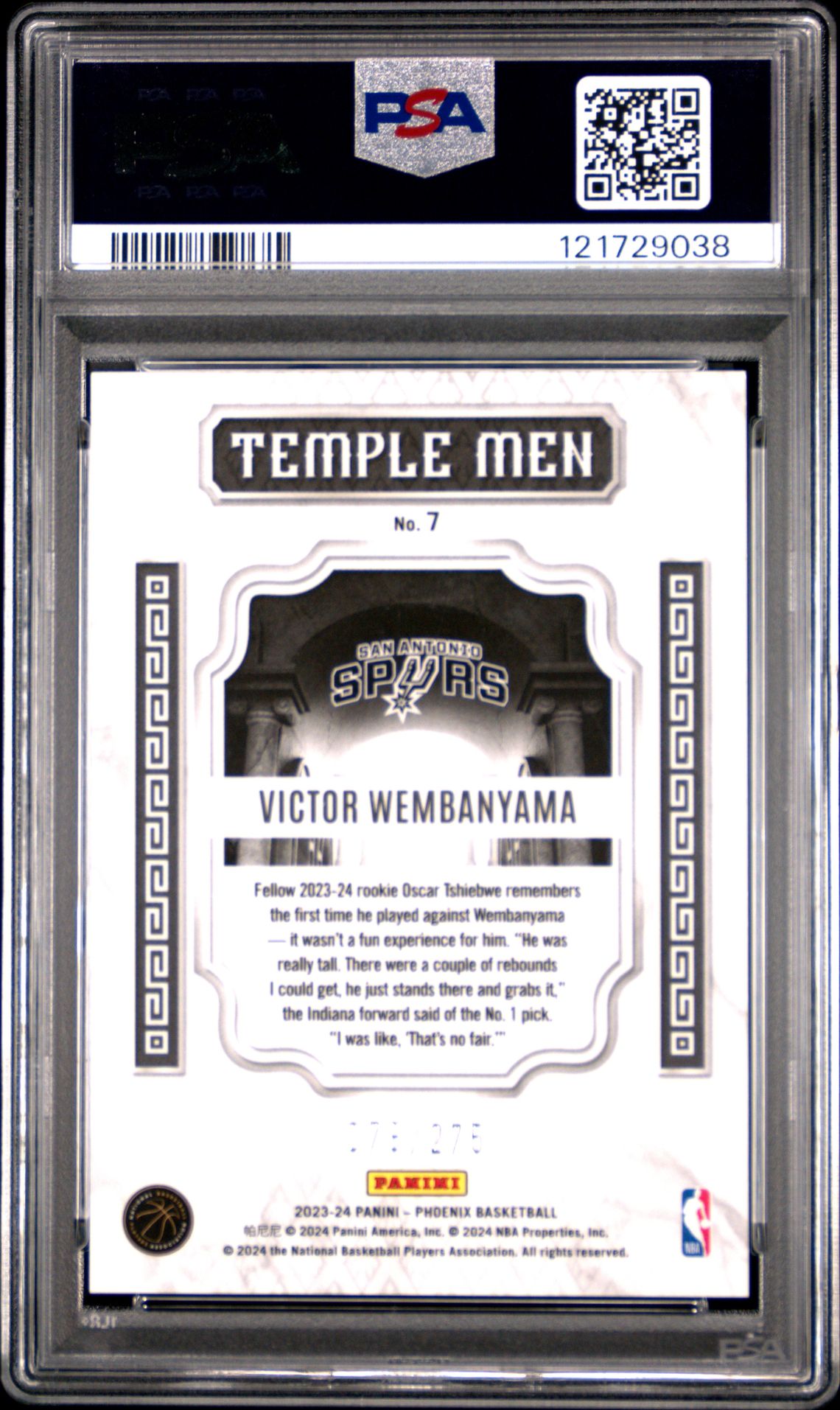2023 Panini Phoenix Temple Men Victor Wembanyama #7 (Temple Men-Maroon Ice) Gem Mt 10 back