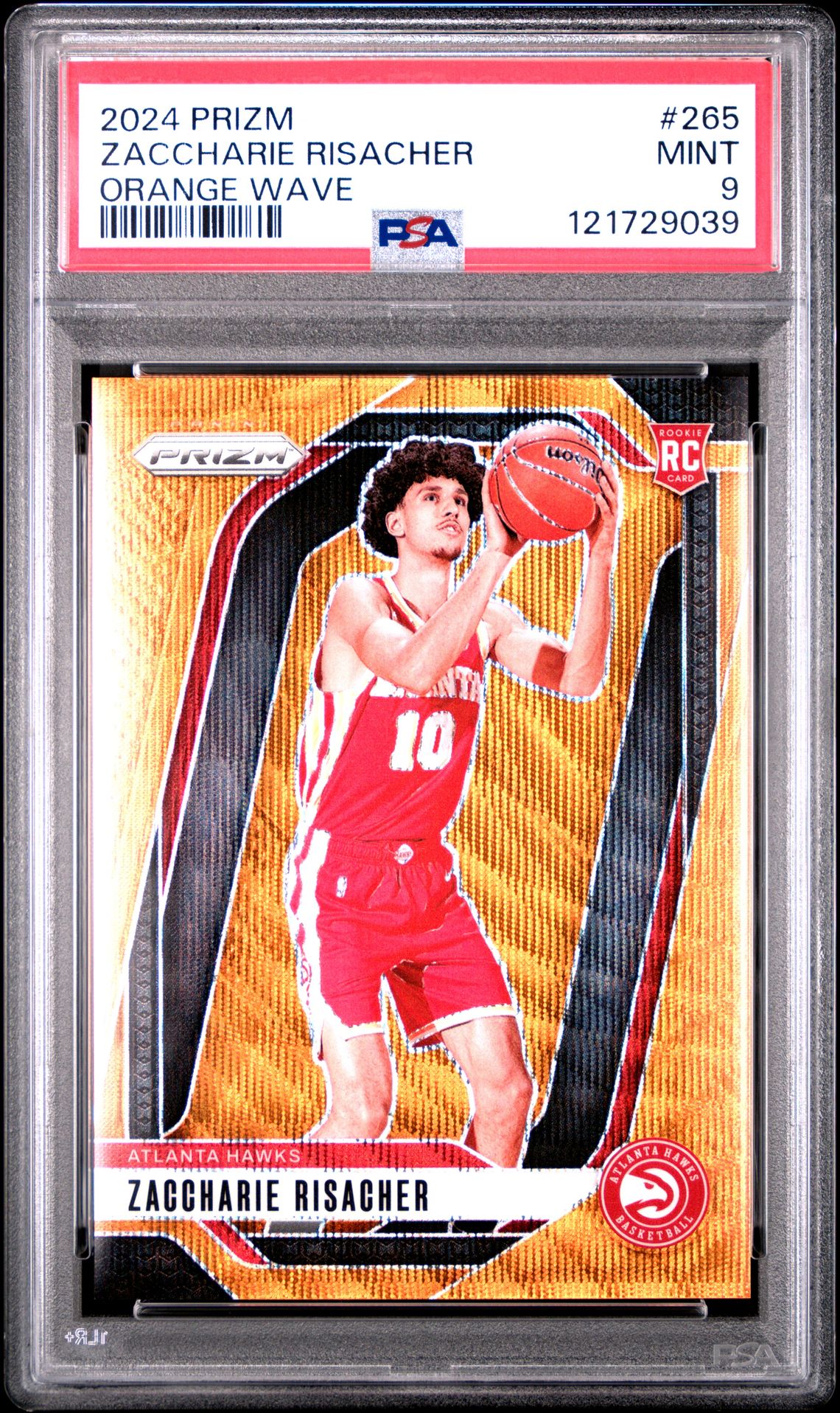 2024 Panini Prizm Zaccharie Risacher #265 (Orange Wave) Mint 9 front