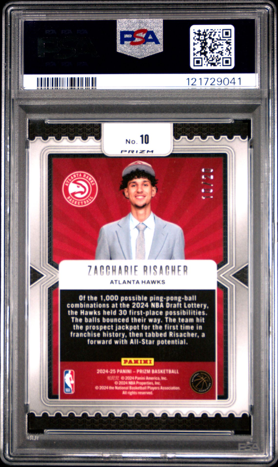2024 Panini Prizm Luck Of The Lottery Zaccharie Risacher #10 (Luck/Lottery-White Wave) Gem Mt 10 back