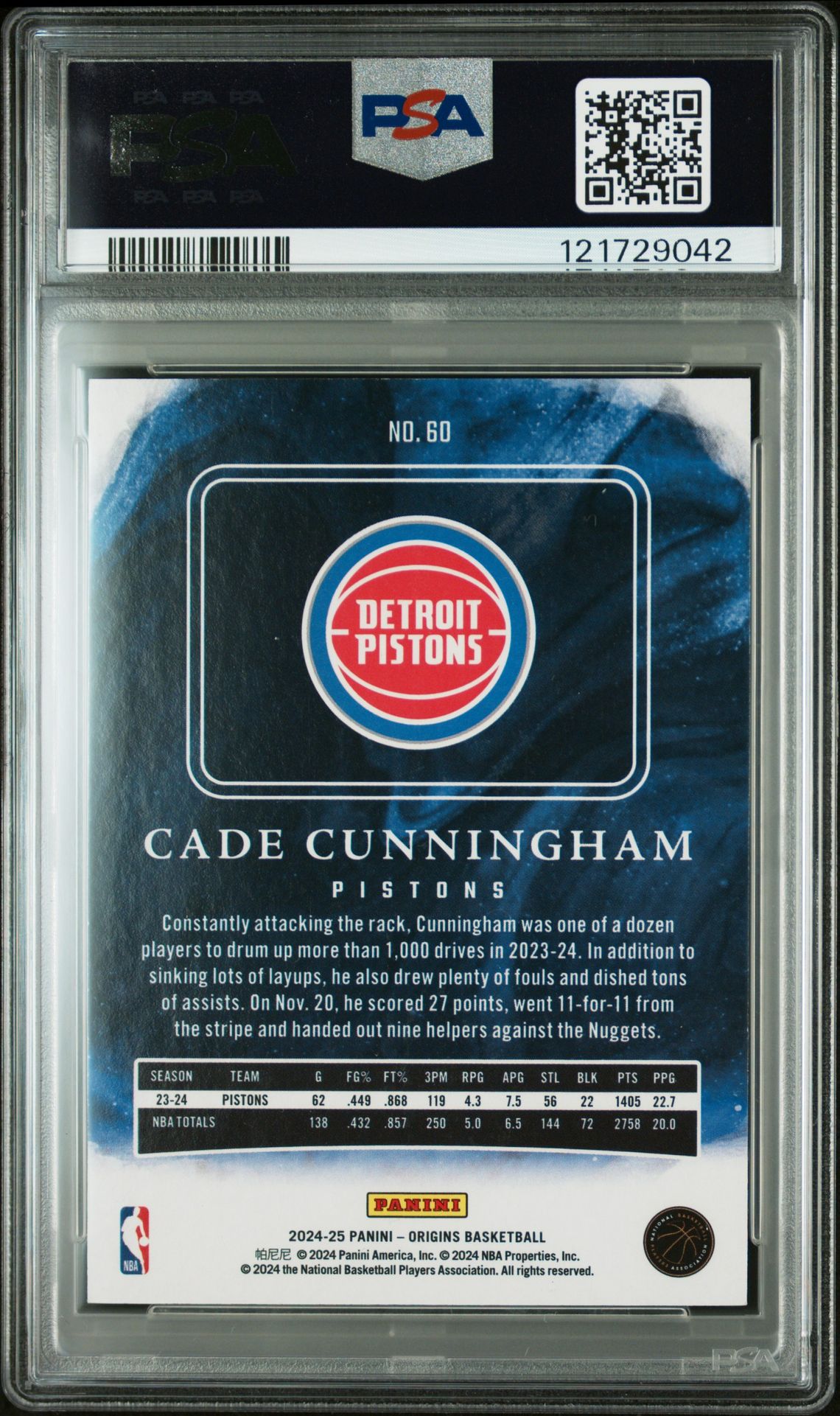 2024 Panini Origins Cade Cunningham #60 (Gold) Gem Mt 10 back