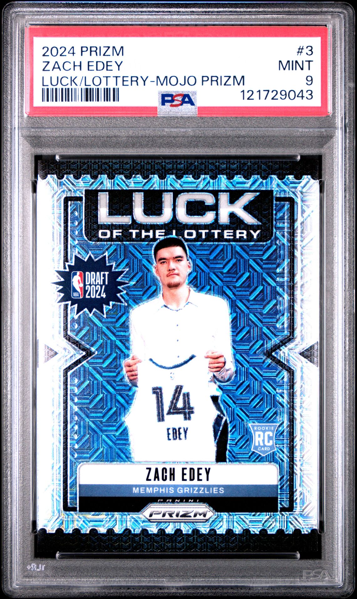 2024 Panini Prizm Luck Of The Lottery Zach Edey #3 (Luck/Lottery-Mojo Prizm) Mint 9 front