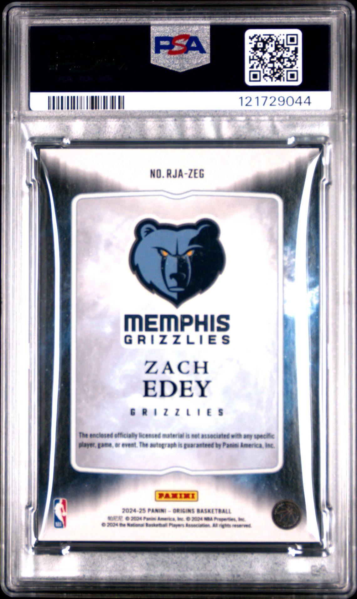 2024 Panini Origins Rookie Jersey Autographs Zach Edey #Rjazeg (Rookie Jersey Auto-Gold) Mint 9 back