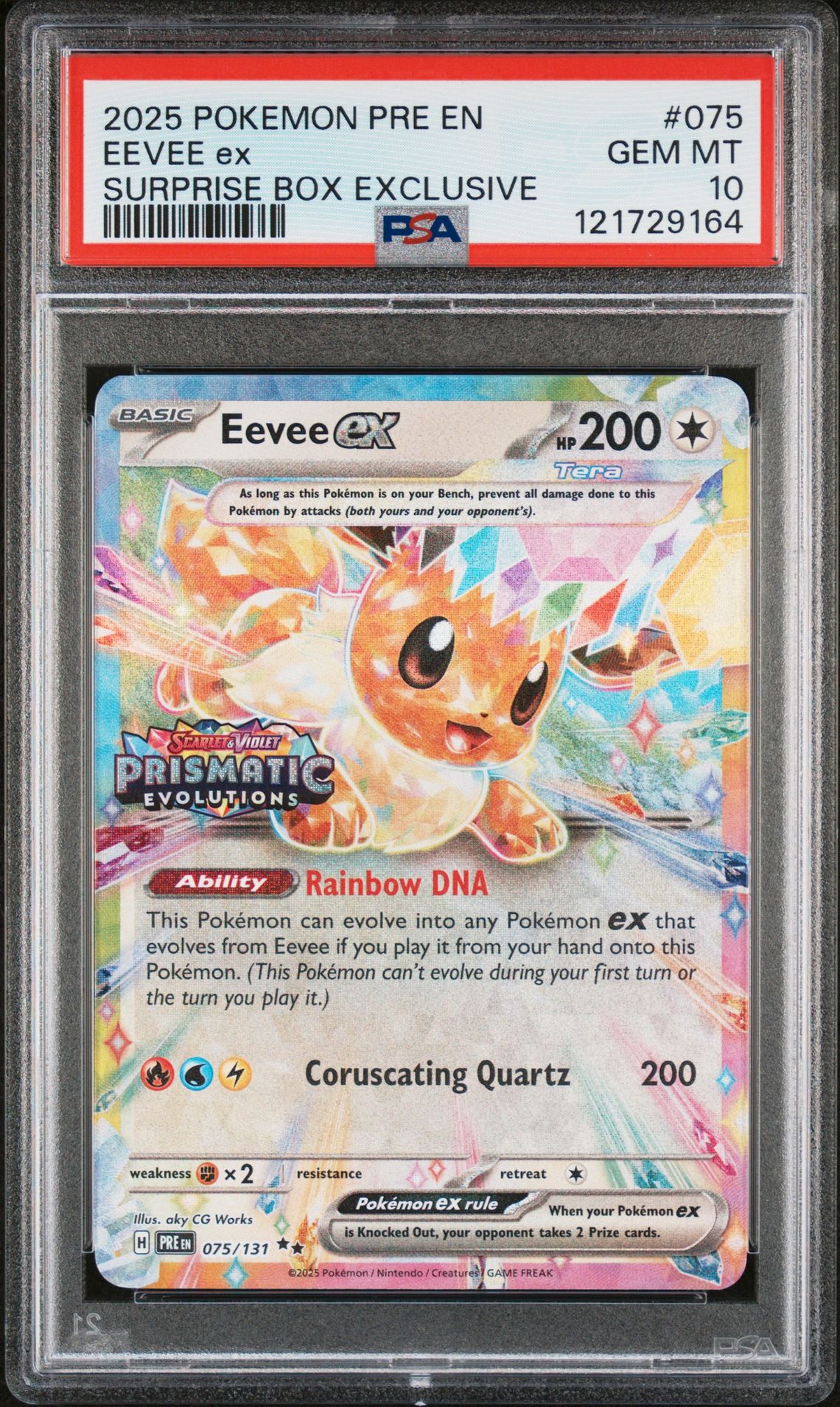 2025 Pokemon Pre En-Prismatic Evolutions Eevee Ex #075 (Surprise Box Exclusive) Gem Mt 10 front
