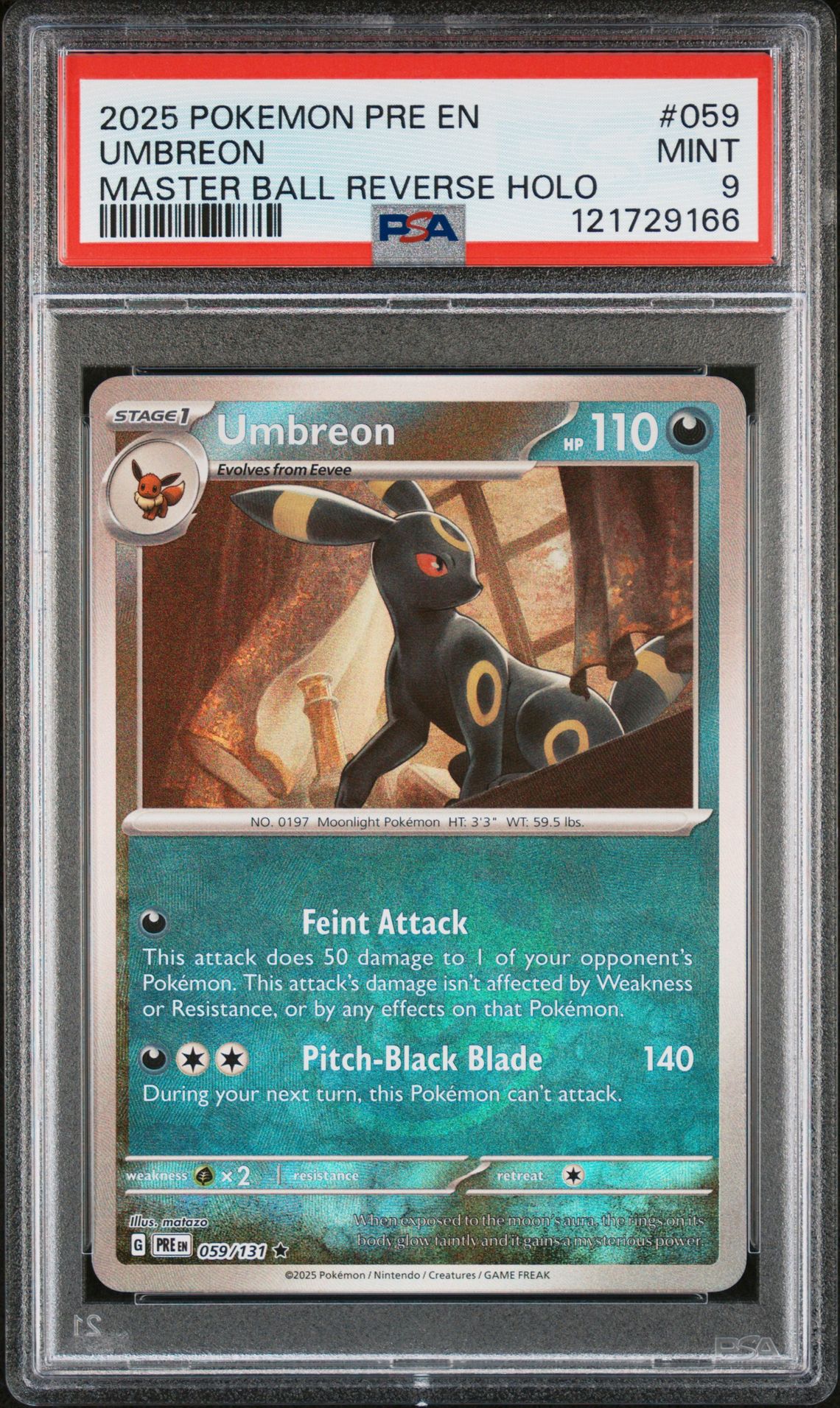 2025 Pokemon Pre En-Prismatic Evolutions Umbreon #059 (Master Ball Reverse Holo) Mint 9 front
