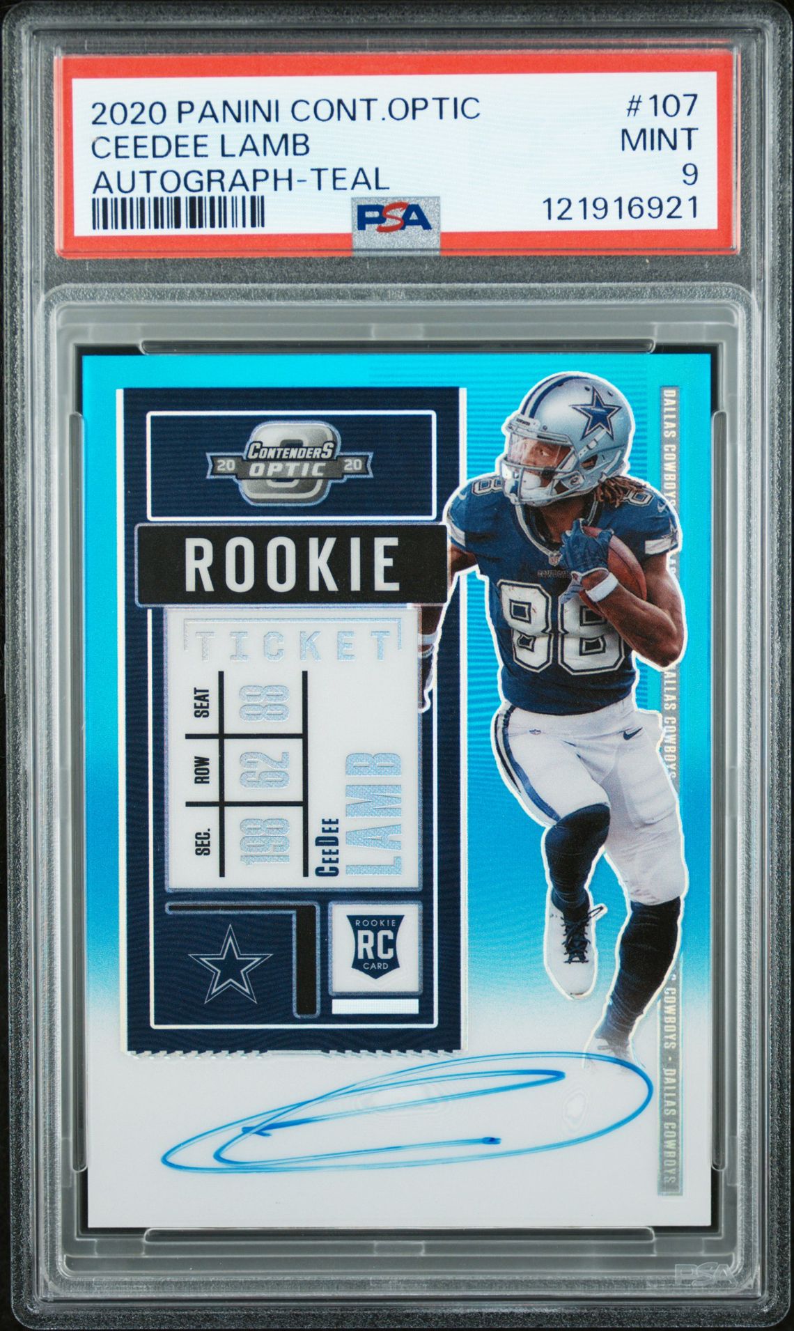 2020 Panini Contenders Optic Ceedee Lamb #107 (Autograph-Teal) Mint 9 front