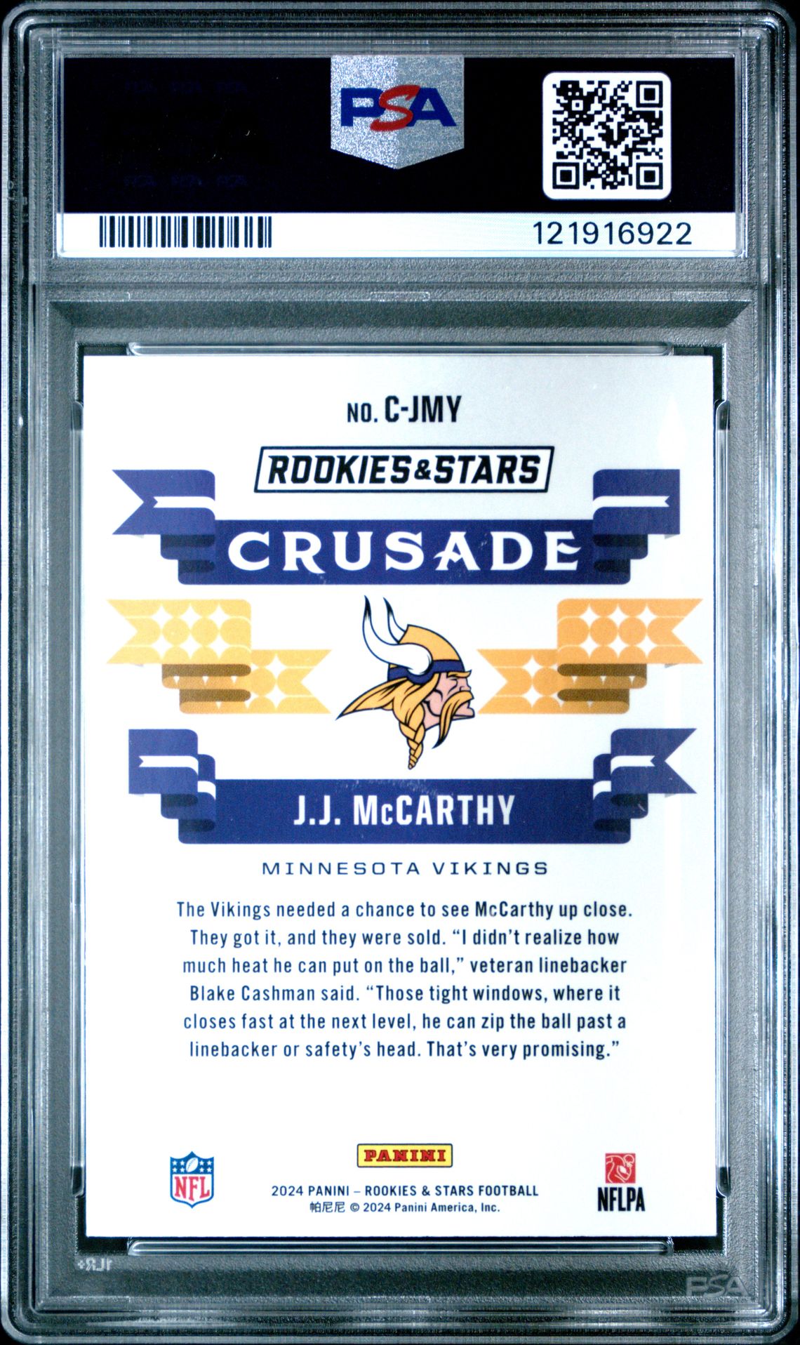 2024 Panini Rookies & Stars Crusade Jj Mccarthy #Cjmy (Crusade-Red Plaid) Mint 9 back