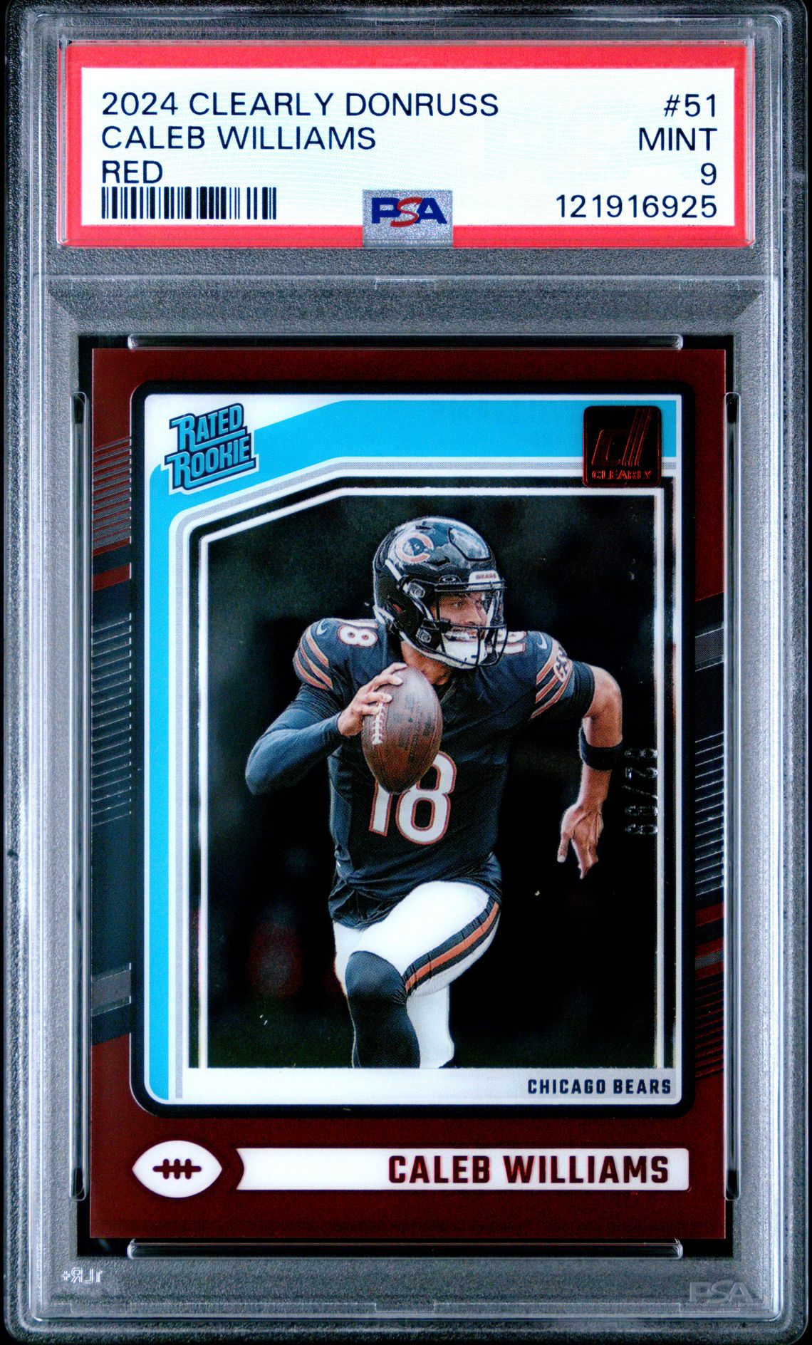 2024 Panini Clearly Donruss Caleb Williams #51 (Red) Mint 9 front