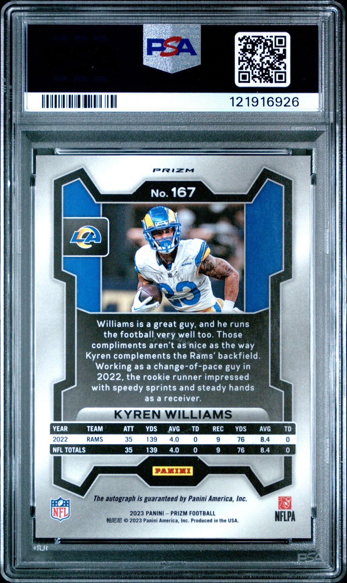 2023 Panini Prizm Kyren Williams #167 (Autograph) Nm-Mt 8 back