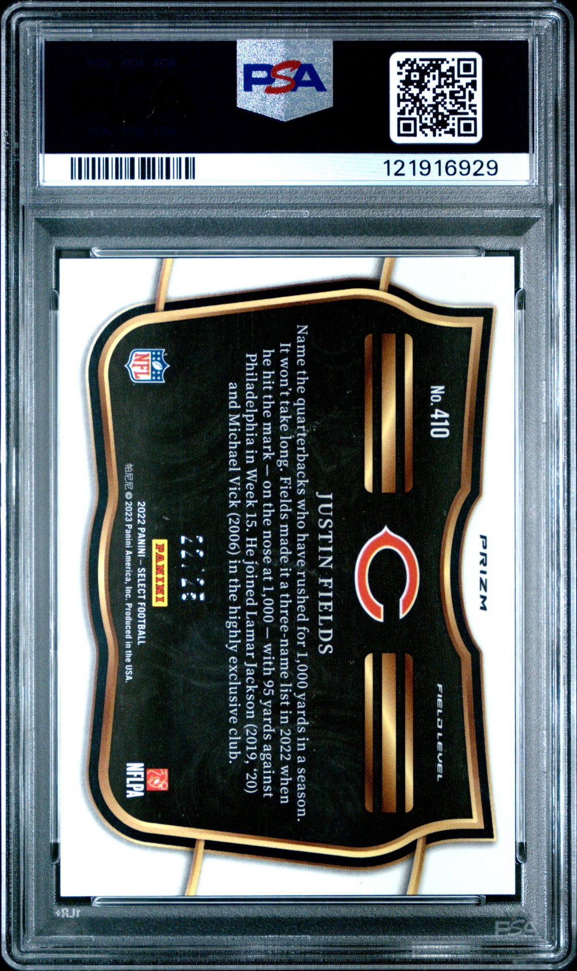 2022 Panini Select Justin Fields #410 (Tie-Dye Prizm) Gem Mt 10 back