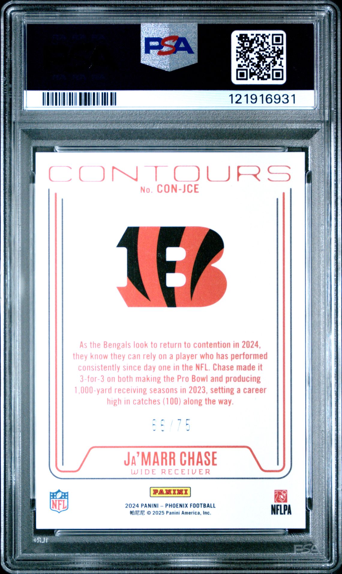 2024 Panini Phoenix Contours Ja'marr Chase #Conjce (Contours-Bronze) Gem Mt 10 back