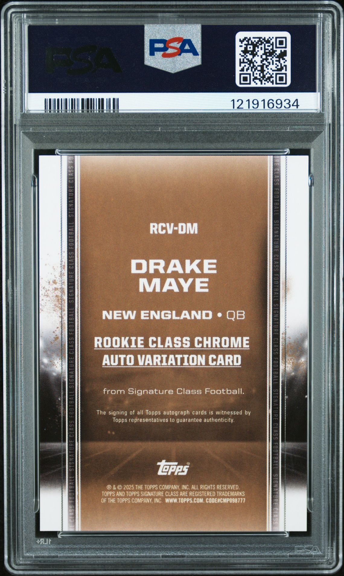 2024 Topps Signature Class Rookie Class Chrome Autograph Variation Drake Maye #Rcvdm (Rookie Class Chrome Au Var) Mint 9 back