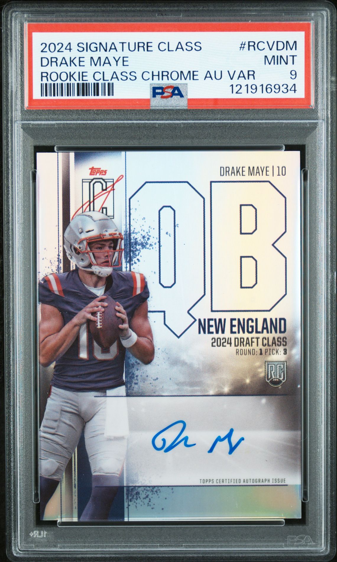 2024 Topps Signature Class Rookie Class Chrome Autograph Variation Drake Maye #Rcvdm (Rookie Class Chrome Au Var) Mint 9 front