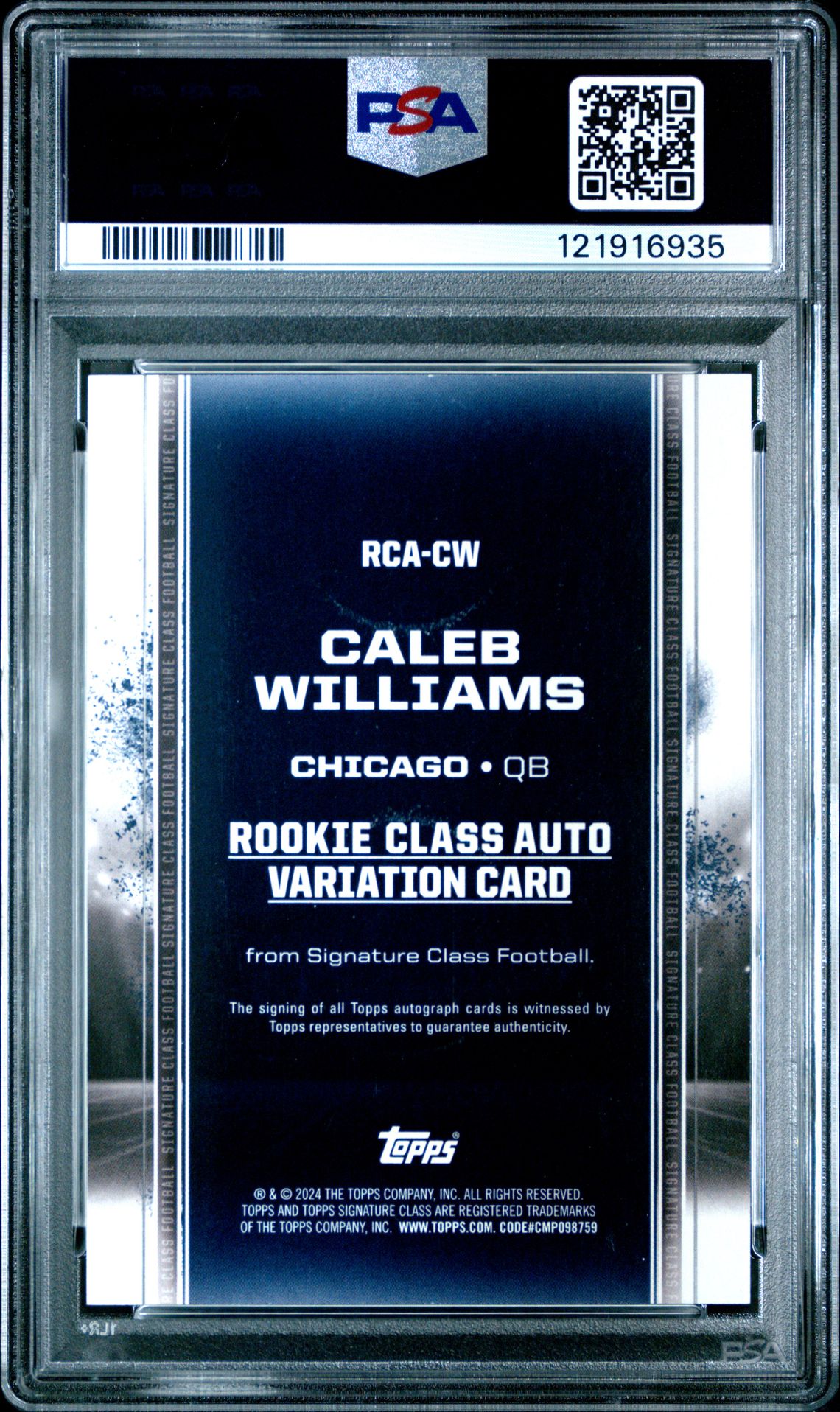 2024 Topps Signature Class Rookie Class Autograph Variation Caleb Williams #Rcacw (Rookie Class Autograph Var) Gem Mt 10 back