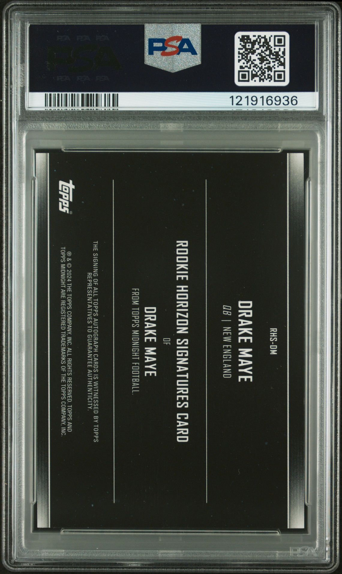 2024 Topps Midnight Rookie Horizon Signatures Drake Maye #Rhsdm Gem Mt 10 back