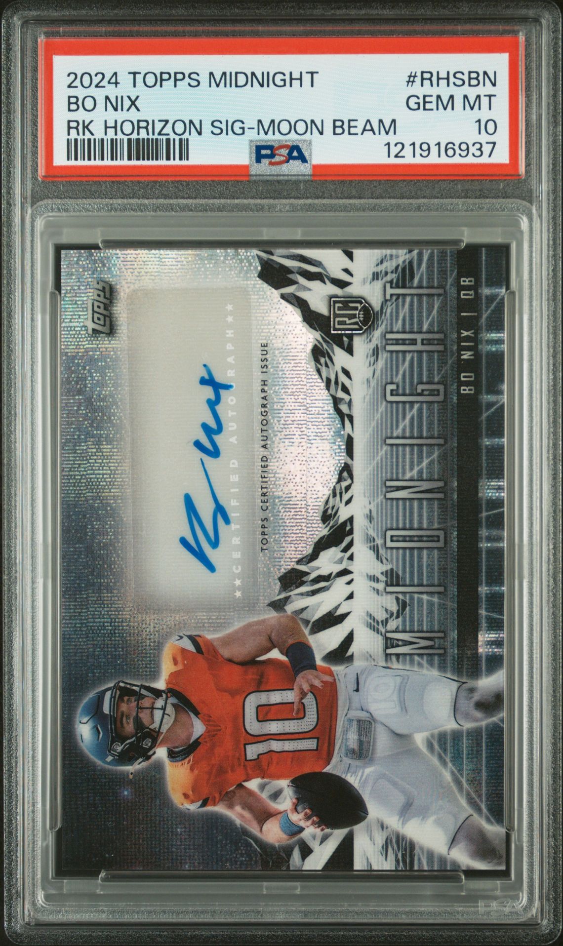 2024 Topps Midnight Rookie Horizon Signatures Bo Nix #Rhsbn (Rk Horizon Sig-Moon Beam) Gem Mt 10 front