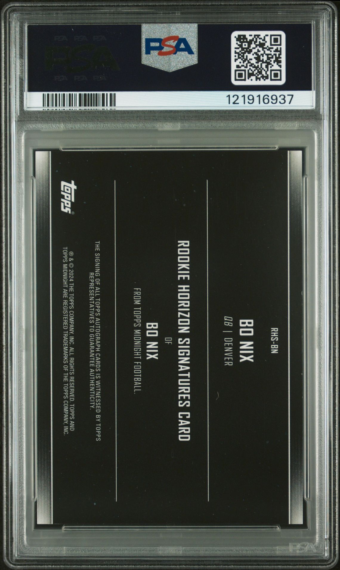 2024 Topps Midnight Rookie Horizon Signatures Bo Nix #Rhsbn (Rk Horizon Sig-Moon Beam) Gem Mt 10 back