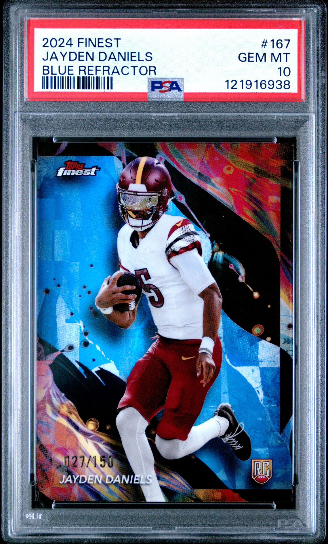 2024 Topps Finest Jayden Daniels #167 (Blue Refractor) Gem Mt 10 front