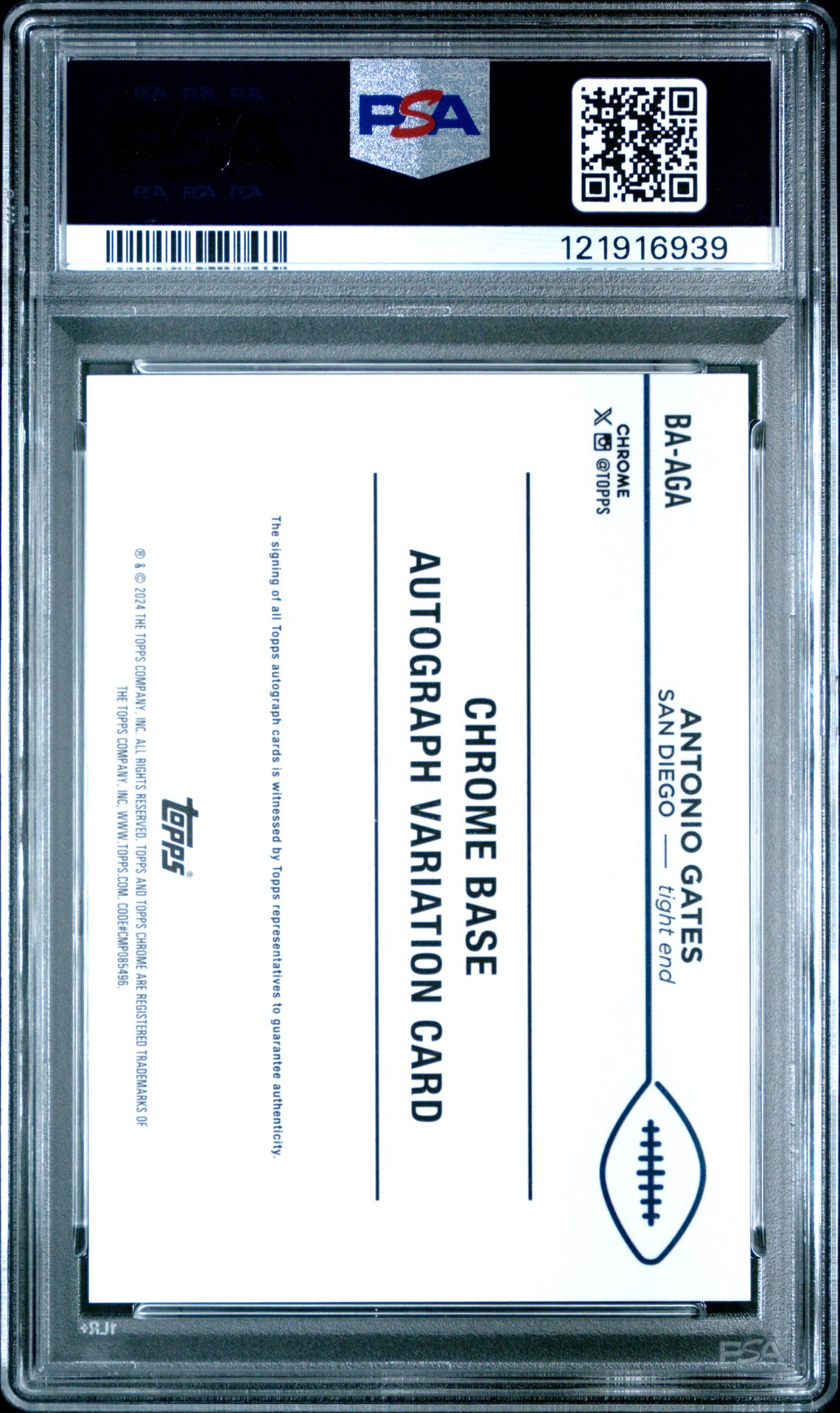 2024 Topps Chrome Base Autographs Variations Antonio Gates #Baaga (Auto Variation-Orange Geo) Gem Mt 10 back