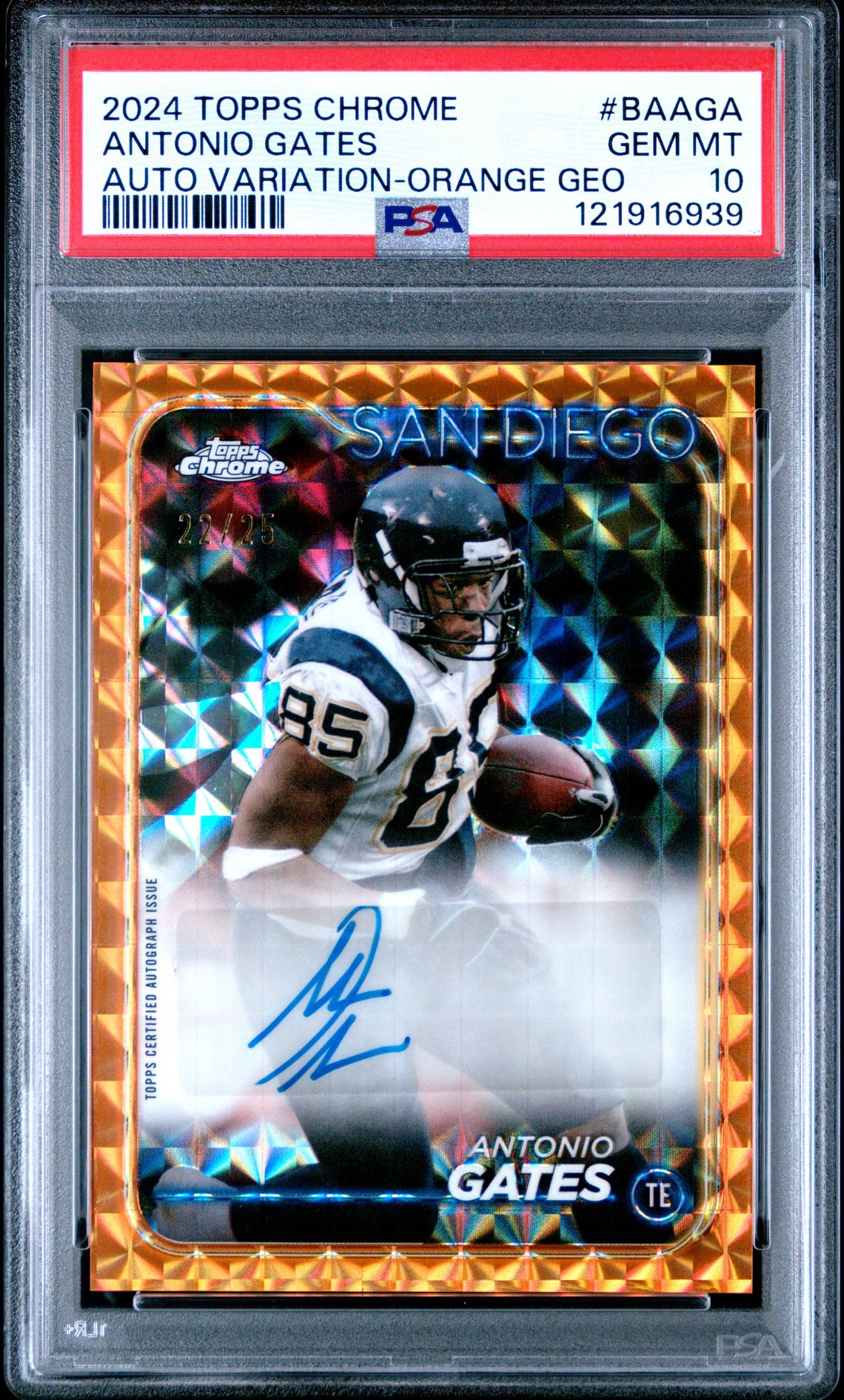 2024 Topps Chrome Base Autographs Variations Antonio Gates #Baaga (Auto Variation-Orange Geo) Gem Mt 10 front