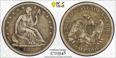 1866-S 50C No Motto VF25