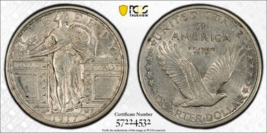 1917-D 25C Type 1 AU53FH