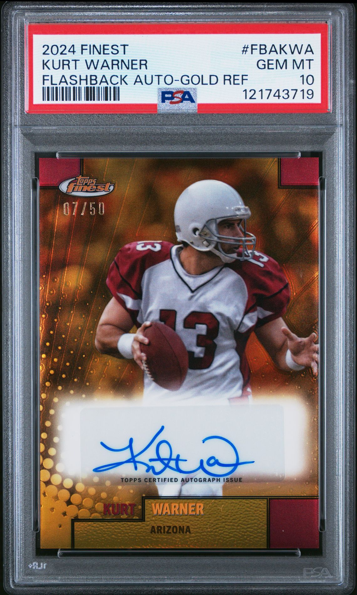 2024 Topps TOPPS FINEST FLASHBACK AUTOGRAPHS GOLD REF #FBAKWA Kurt Warner front