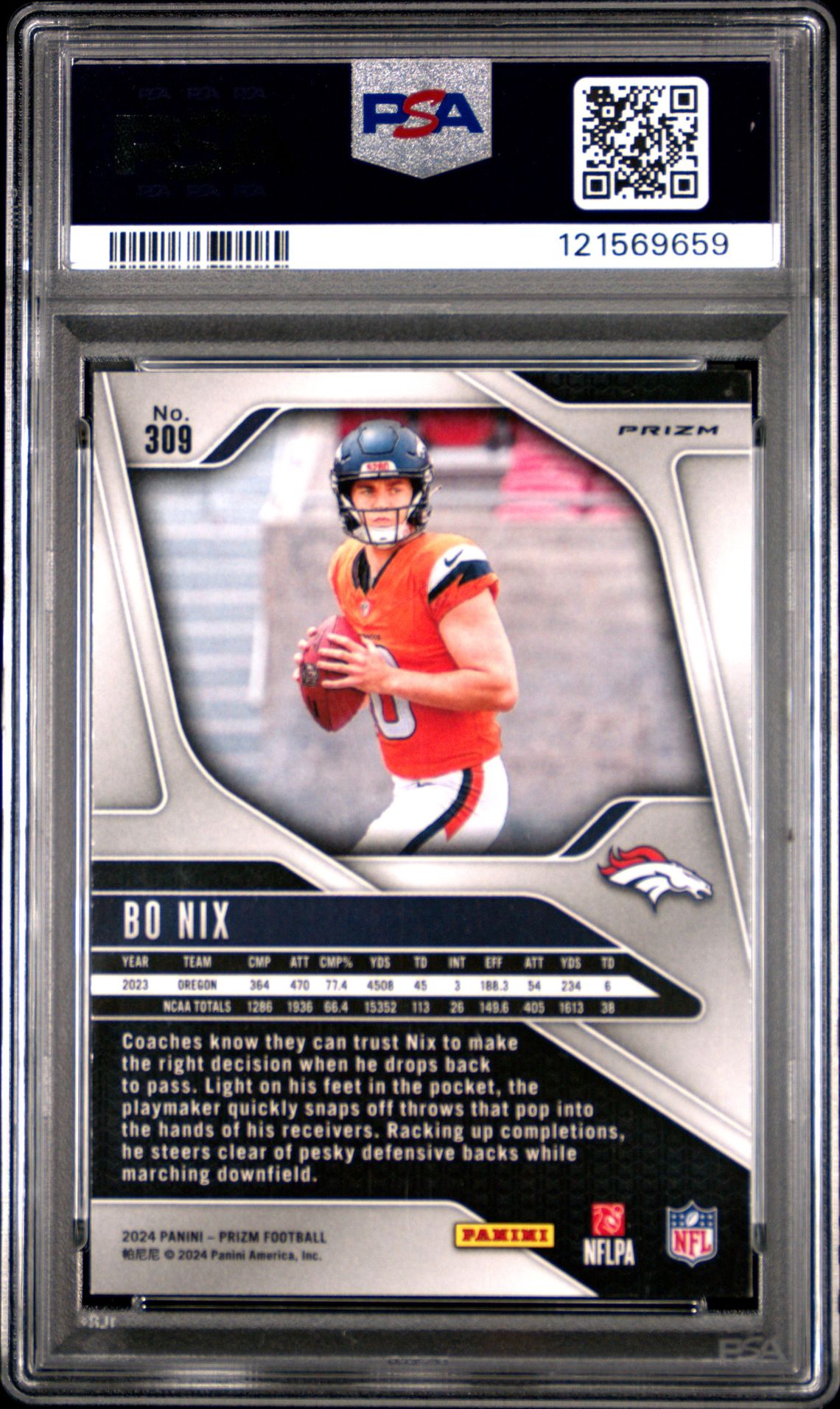 2024 Panini Prizm Bo Nix #309 (Red/White/Blue Prizm) Mint 9 back
