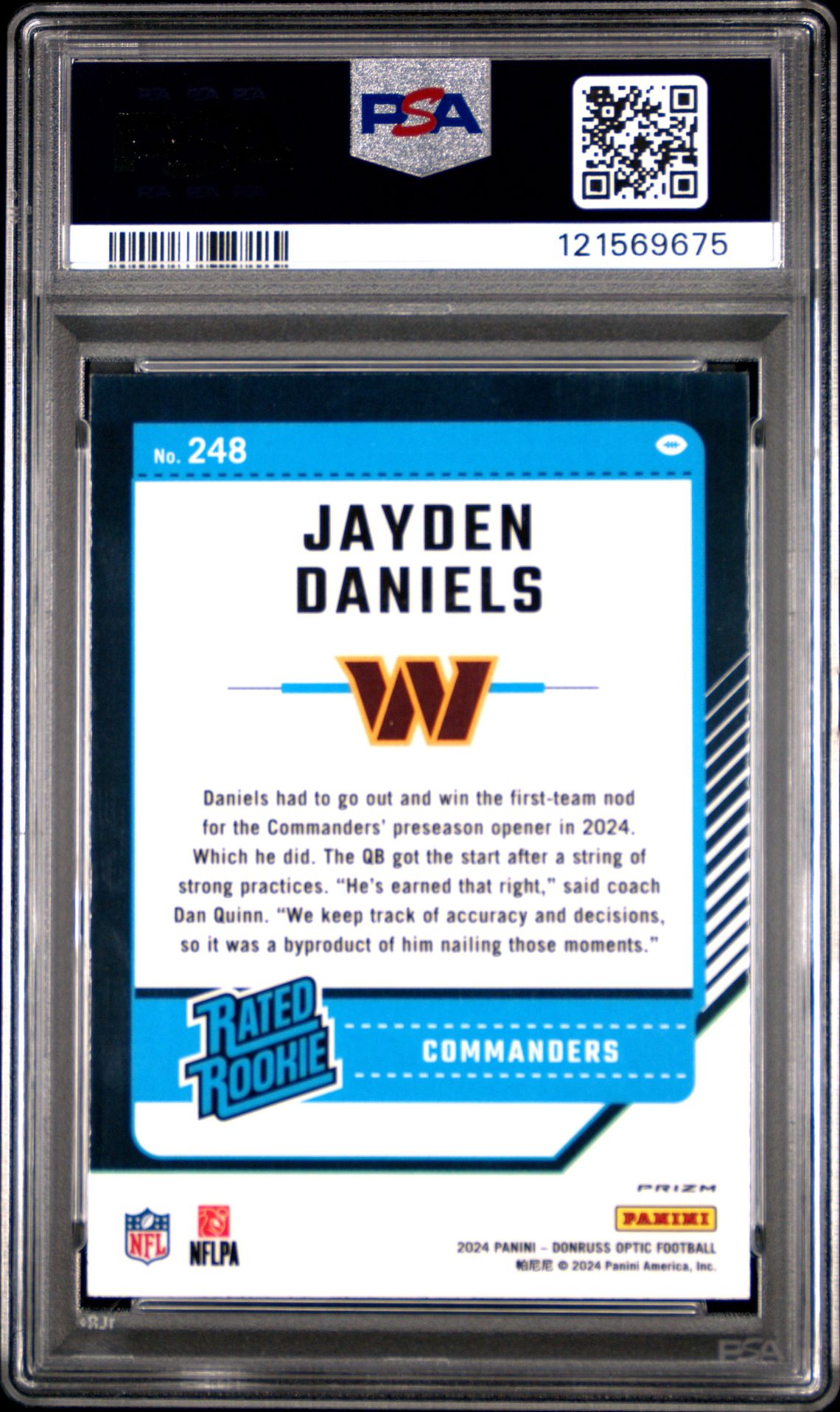 2024 Panini Donruss Optic Jayden Daniels #248 (Stars) Mint 9 back