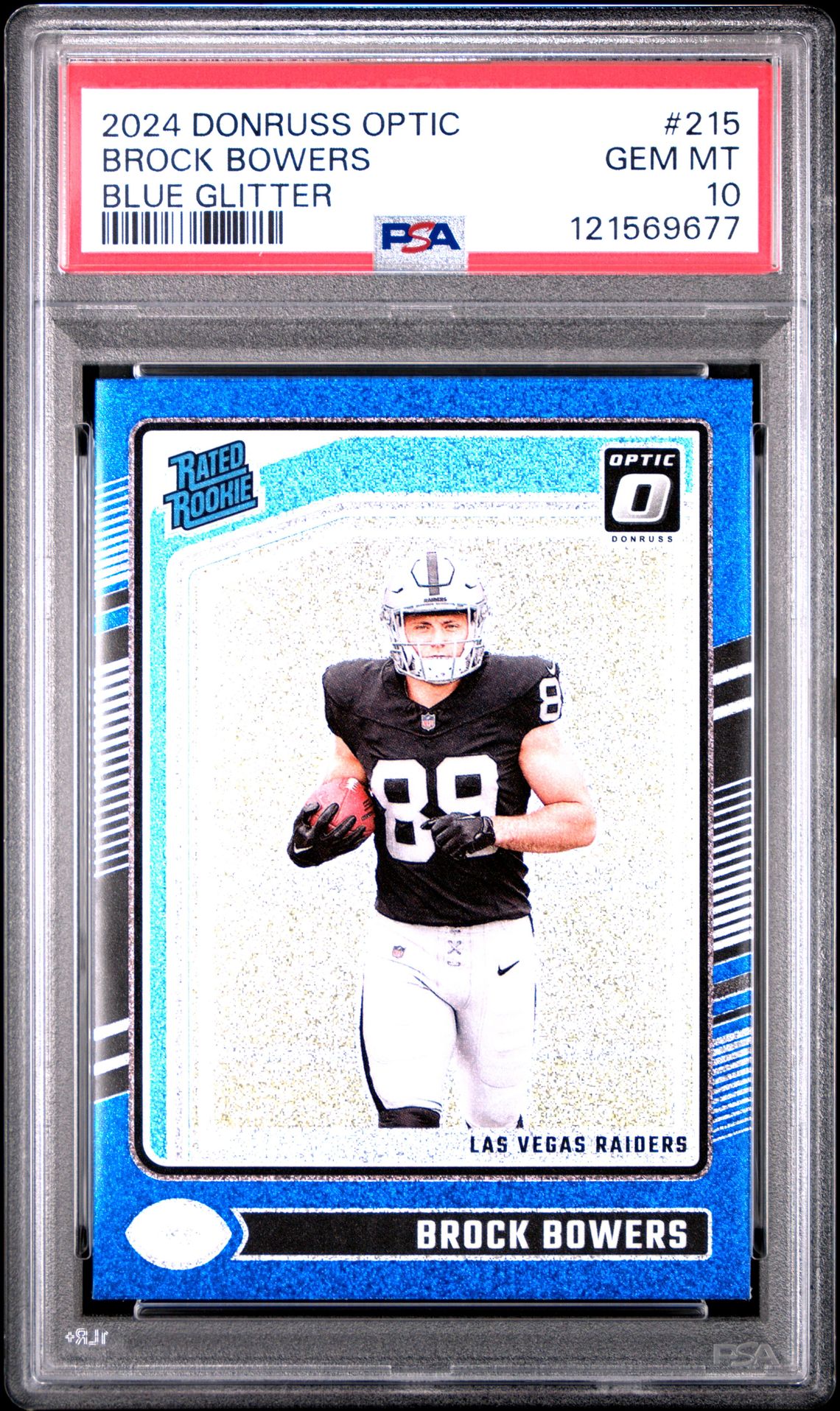 2024 Panini Donruss Optic Brock Bowers #215 (Blue Glitter) Gem Mt 10 front