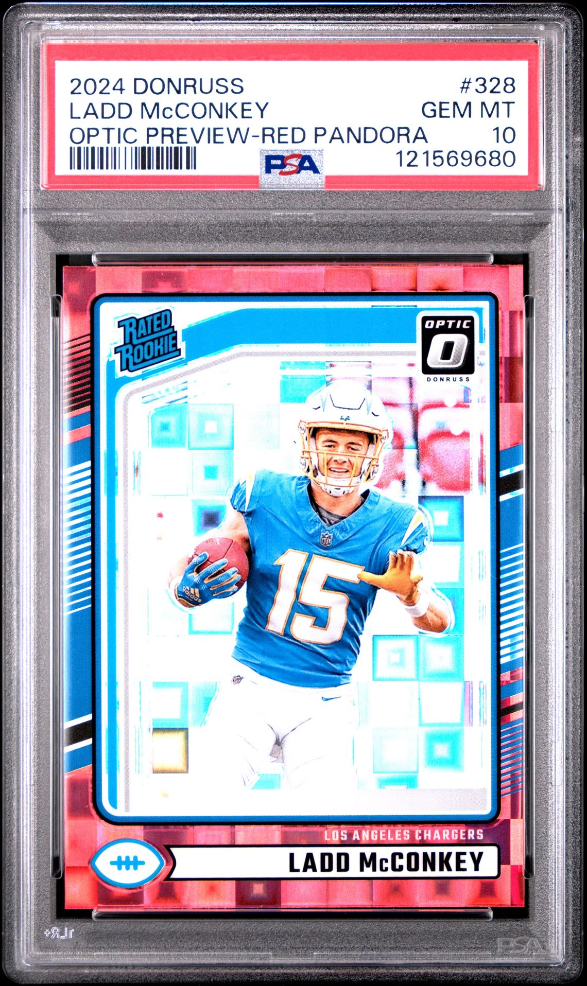 2024 Panini Donruss Ladd Mcconkey #328 (Optic Preview-Red Pandora) Gem Mt 10 front