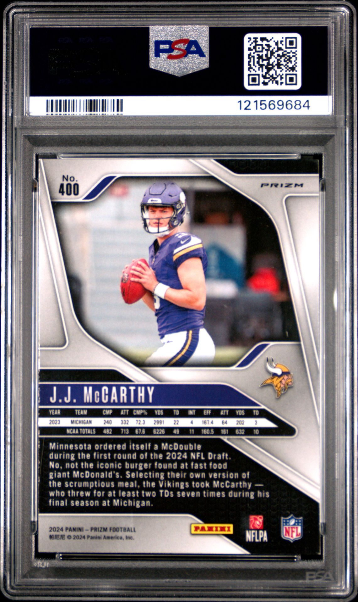 2024 Panini Prizm Jj Mccarthy #400 (Orange Ice) Mint 9 back