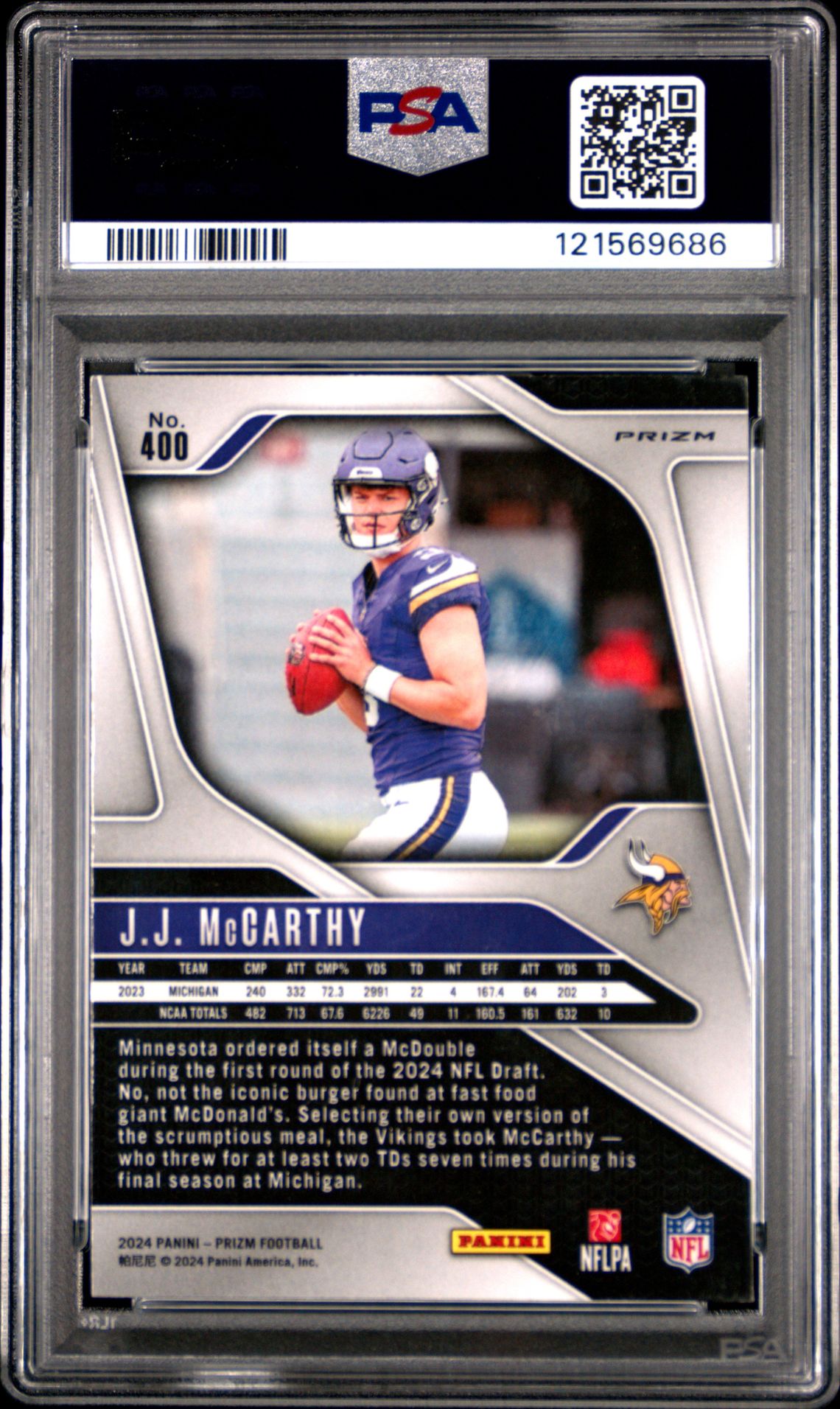 2024 Panini Prizm Jj Mccarthy #400 (Green Ice) Gem Mt 10 back