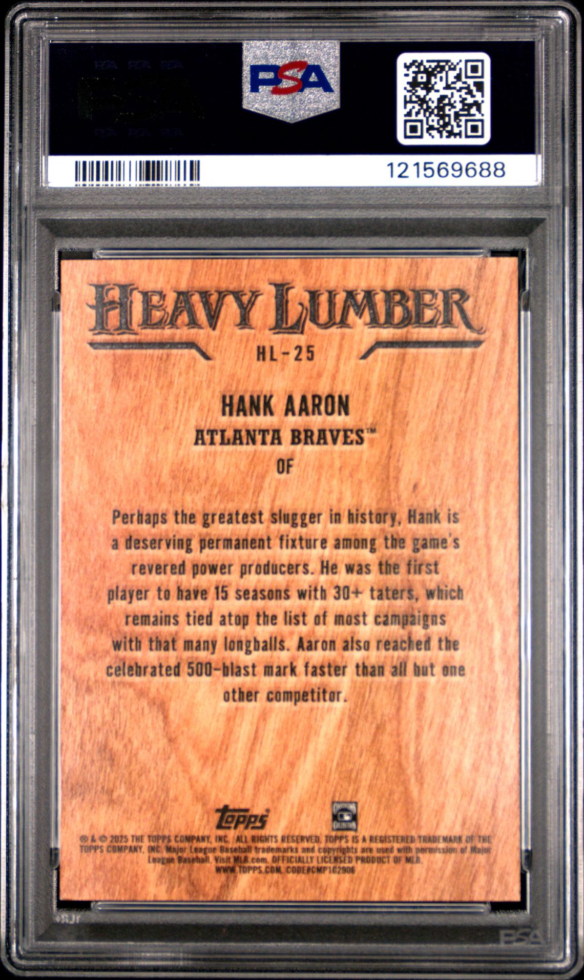 2025 Topps Heavy Lumber Hank Aaron #Hl25 Mint 9 back