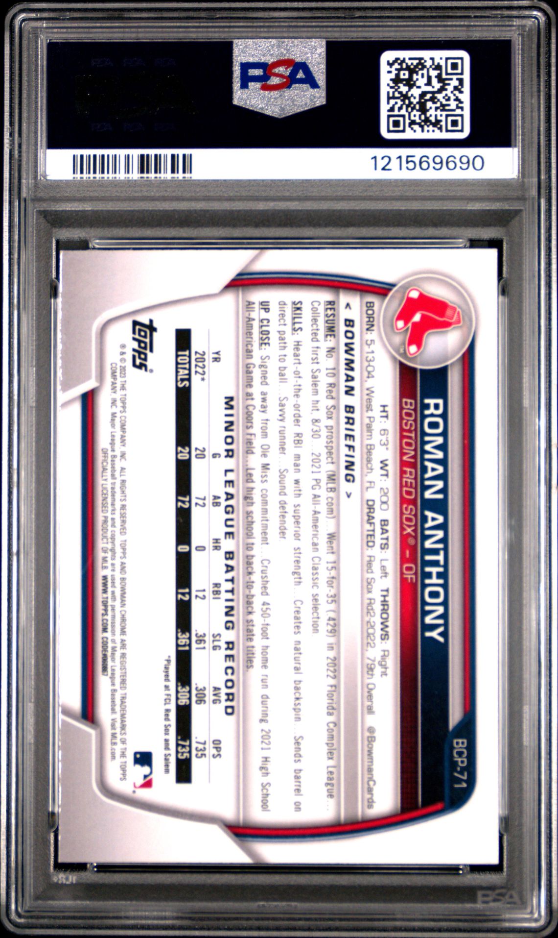 2023 Bowman Mega Box Chrome Roman Anthony #71 (Chrome) Gem Mt 10 back