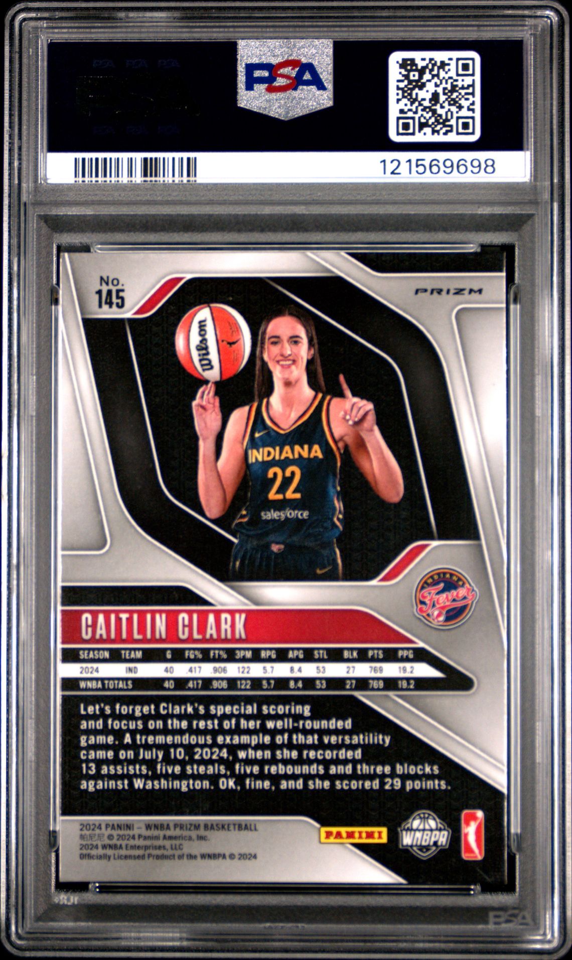 2024 Panini Prizm Wnba Caitlin Clark #145 (Green Prizm) Mint 9 back