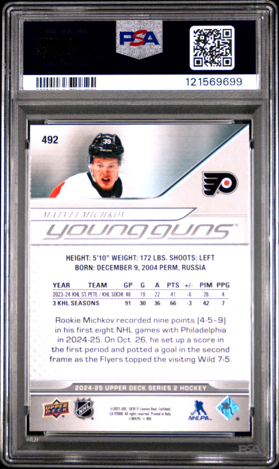 2024 Upper Deck Matvei Michkov #492 Mint 9 back