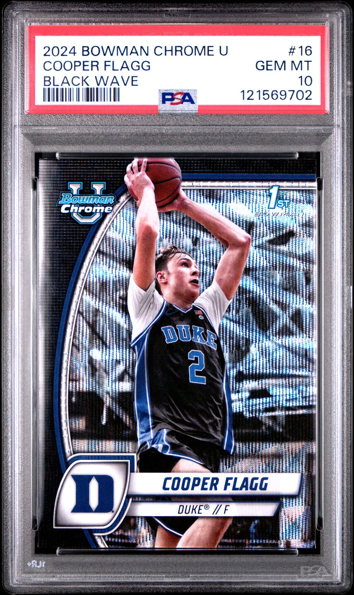 2024 Bowman Chrome University Cooper Flagg #16 (Black Wave) Gem Mt 10 front
