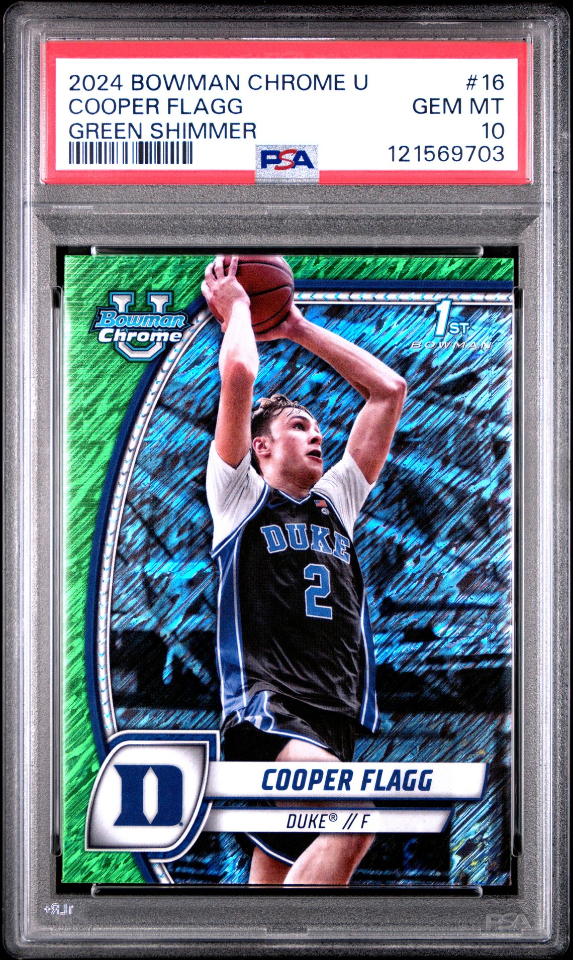 2024 Bowman Chrome University Cooper Flagg #16 (Green Shimmer) Gem Mt 10 front