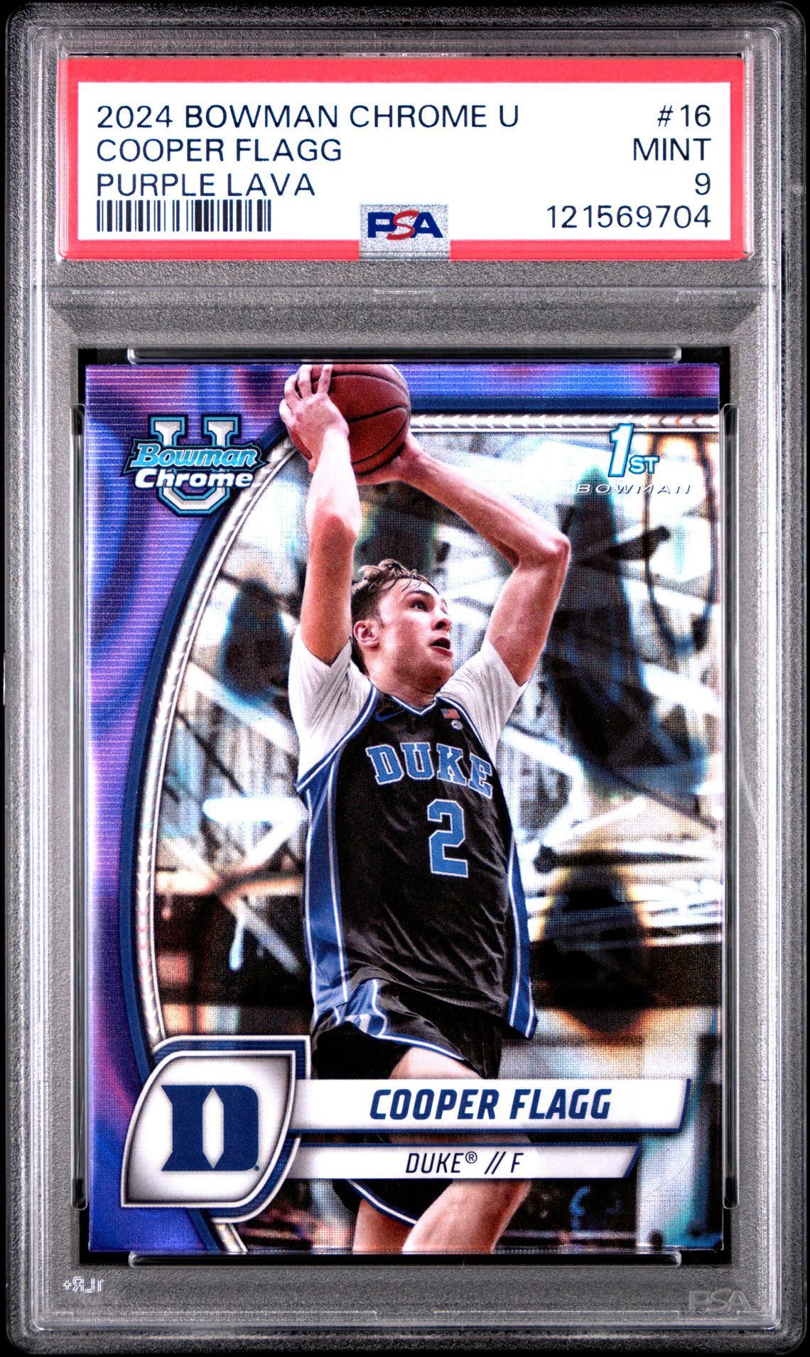 2024 Bowman Chrome University Cooper Flagg #16 (Purple Lava) Mint 9 front