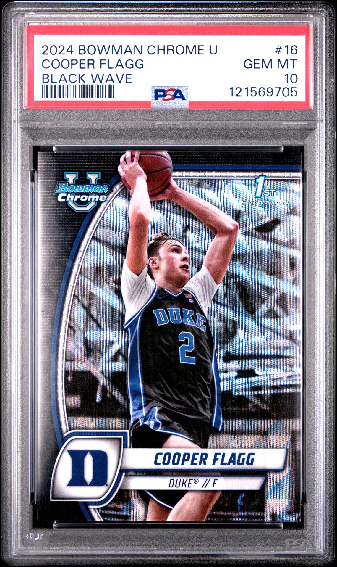 2024 Bowman Chrome University Cooper Flagg #16 (Black Wave) Gem Mt 10 front