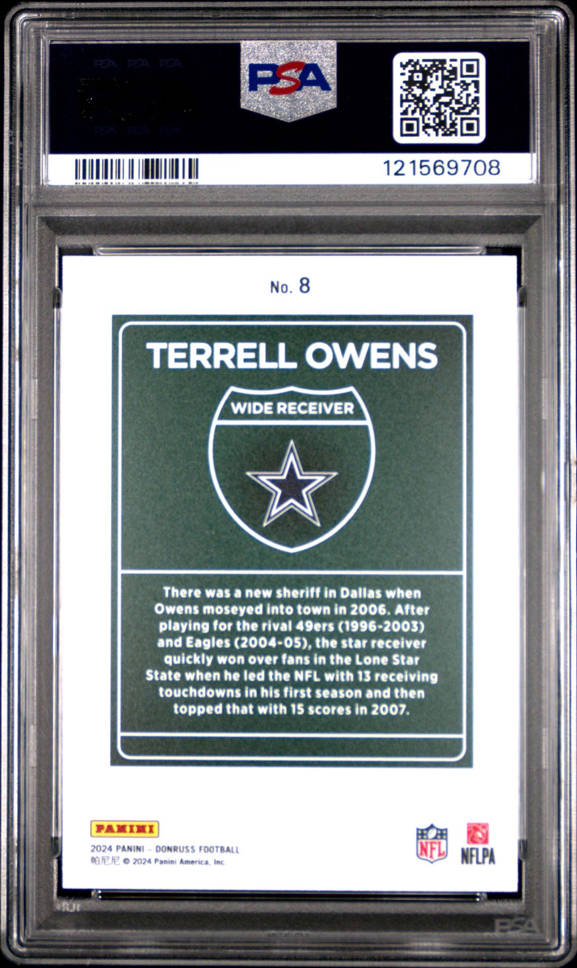 2024 Panini Donruss Downtown! Terrell Owens #8 Gem Mt 10 back