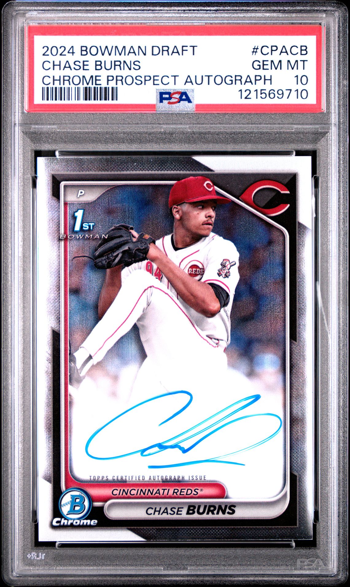 2024 Bowman Draft Chrome Prospect Autographs Chase Burns #Cpacb Gem Mt 10 front