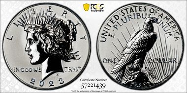 2023-S $1 Peace Dollar Rev PR Two-Coin Reverse Proof Set PR70