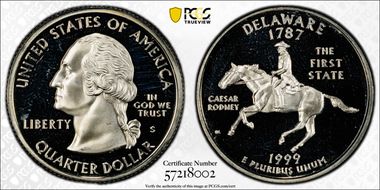 1999-S 25C Delaware Silver PR68DCAM