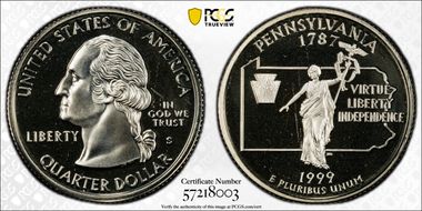 1999-S 25C Pennsylvania Silver PR68DCAM