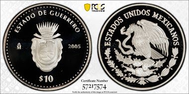 2005-Mo 10 Peso Guerrero KM-710  Ag PR69DCAM