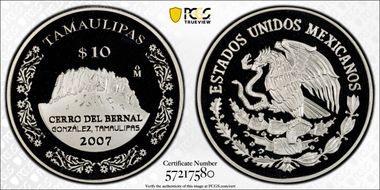 2007-Mo 10 Peso Tamaulipas KM-843  Ag PR67DCAM