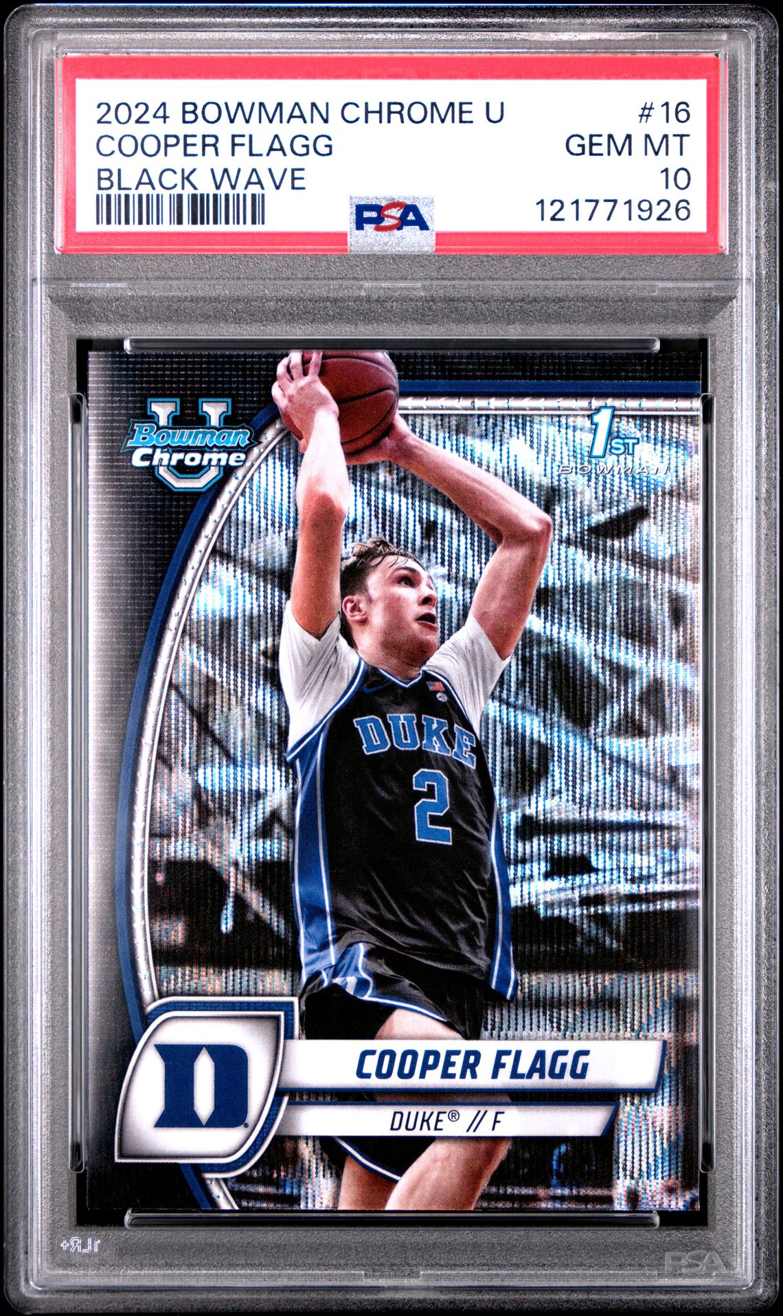 2024 Bowman Chrome University Cooper Flagg #16 (Black Wave) Gem Mt 10 front