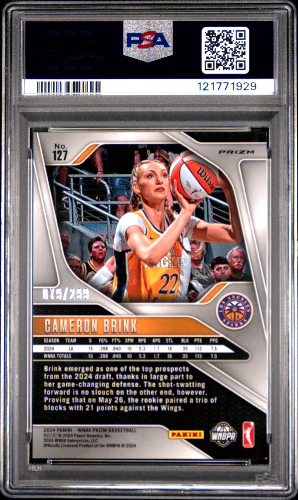 2024 Panini Prizm Wnba Cameron Brink #127 (Red Pulsar) Gem Mt 10 back